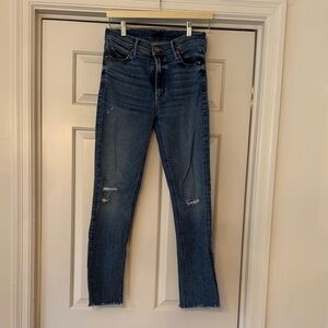 MOTHER Distressed Blue Straight Leg Jeans